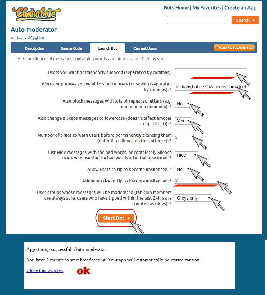 Configure auto moderator chaturbate