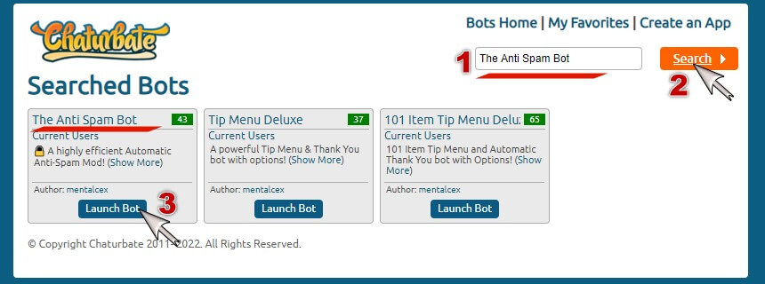 Los pasos para encontrar y lanzar el bot The Anti Spam Bot para chaturbate.